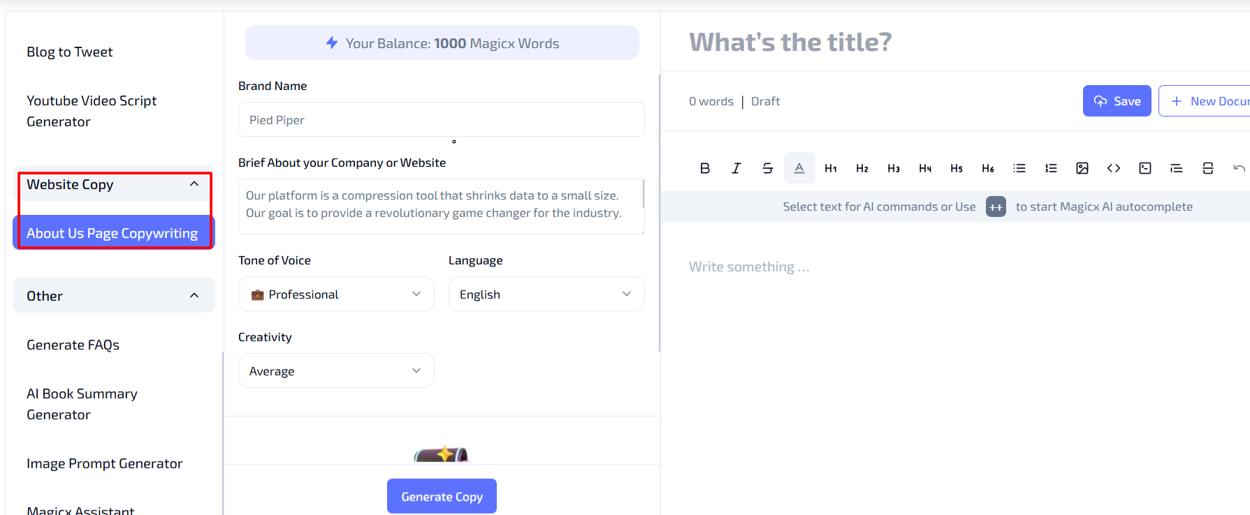 Select About Us Page Copywriting