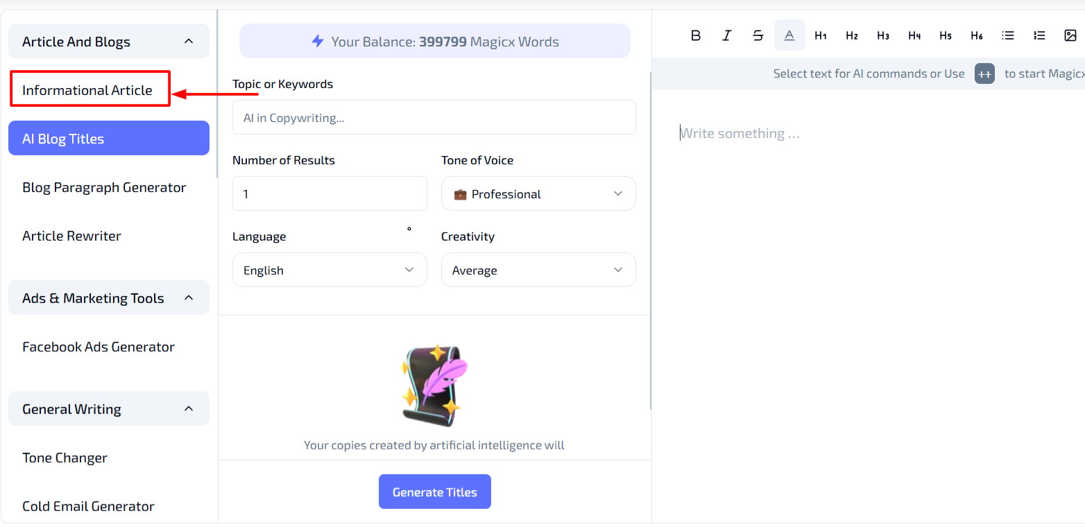 Access the AI Blog Titles