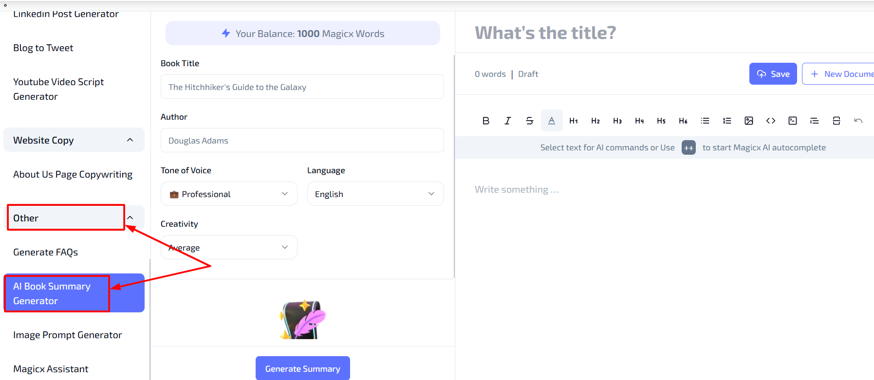 Select AI Book Summary Generator