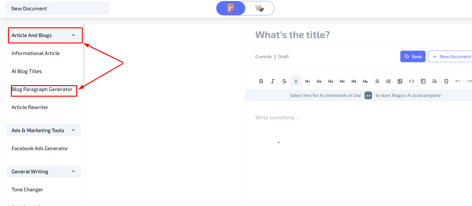 Access the Blog Paragraph Generator