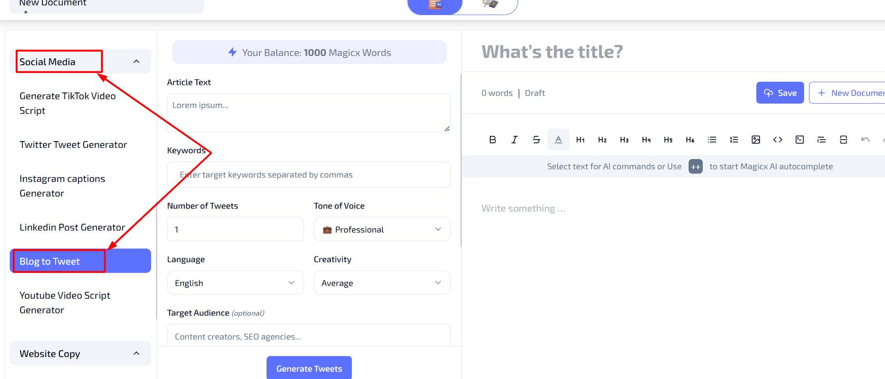 Select Blog to Tweet Generator