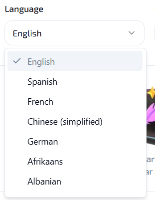 Choose Language and Creativity Level