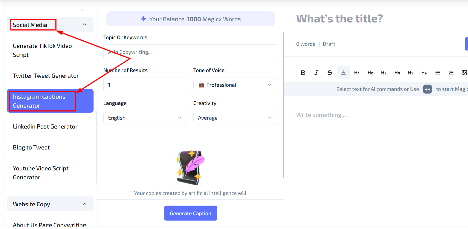 Select Instagram Captions Generator