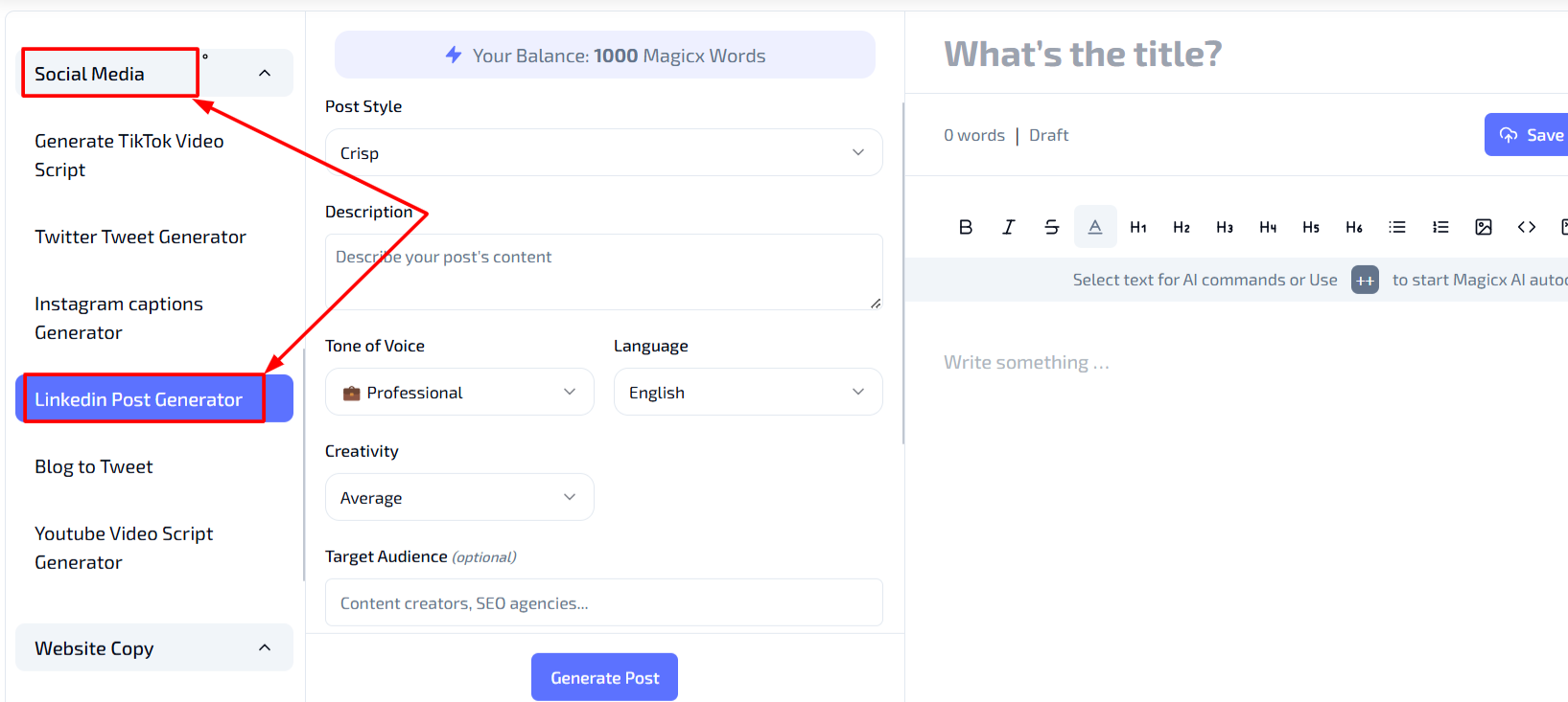 Select LinkedIn Post Generator