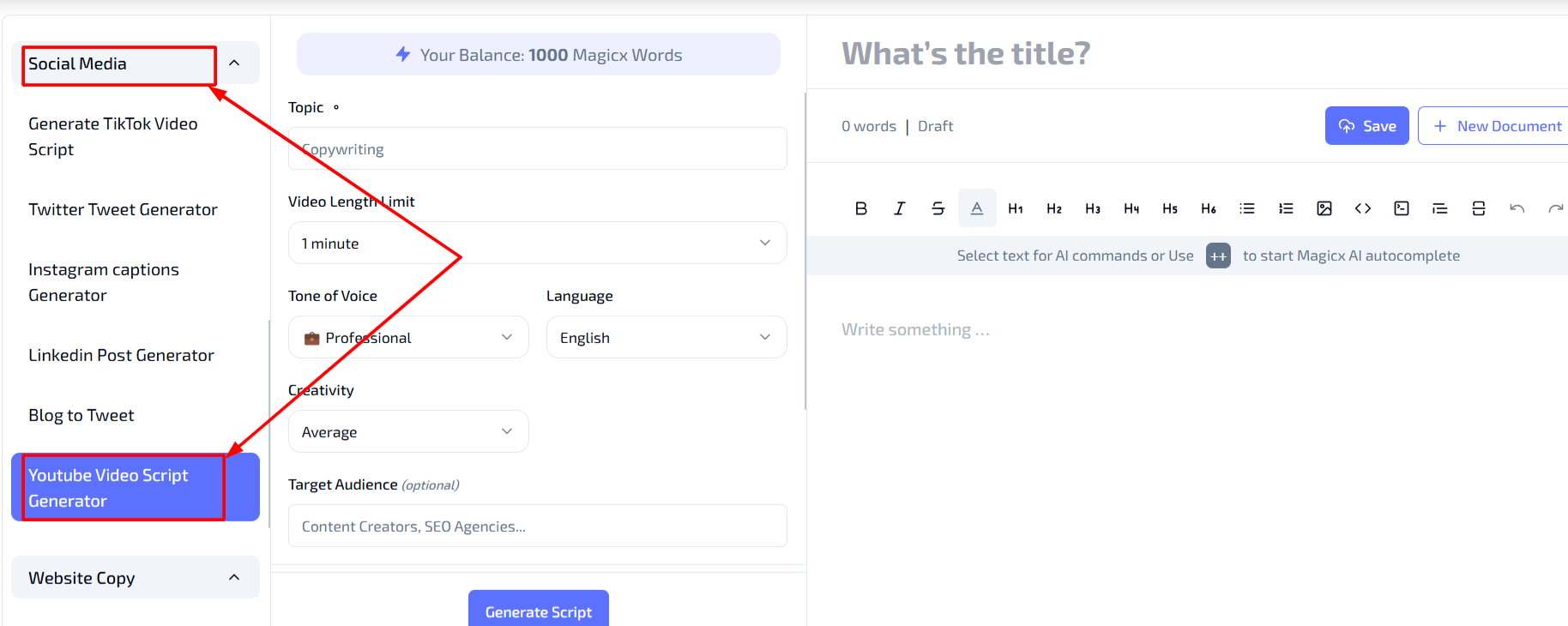 Navigate to Script Section